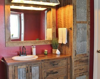 Rustic Tall Storage Reclaimed Barn Wood Cabinet w/Tin Doors Rustic Tall Storage Reclaimed Barn Wood Cabinet w/Tin Doors