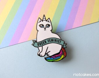 Rebel the Unicorn Cat Queer Feminist Enamel Pin