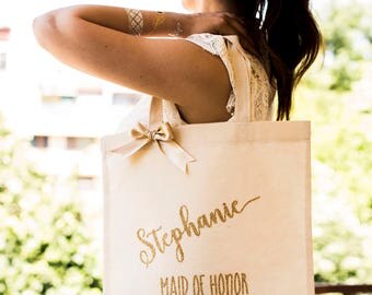 Bridesmaid Tote Bag Gold Bridesmaid Bag Personalized Bridesmaid Gift Bag Monogrammed Bridal Party Tote Bag