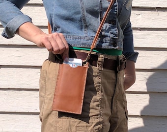 The MIA Phone Wallet, Leather Travel Phone Case, Minimalist Cell Phone Wallet Purse, Cross body Phone Case Purse, Sling Bag, Made in USA