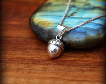 Sterling silver acorn necklace, acorn necklace, 3D acorn, fall necklace