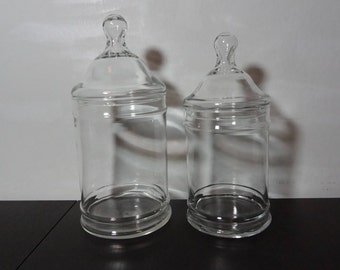 Vintage Clear Glass Apothecary Jars, Storage/Display Jars, Terrarium Jars - Set of 2 - 1 Large and 1 Medium