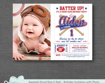 Baseball Birthday Invitation With Photo, Royal Blue and Red, Boy, Sports, Slugger, Rookie, Baseball Birthday Invite, All Star, 17B