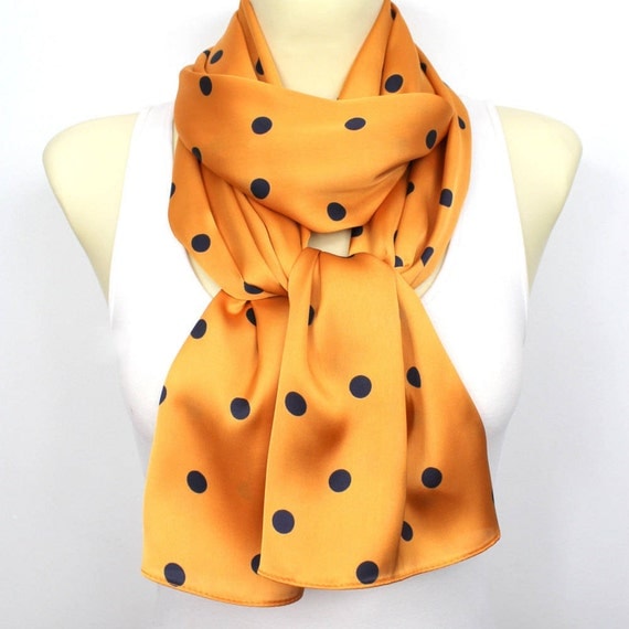 Polka Dots Scarf Orange Satin Scarf Fashion Scarf Women Shawl Unique Scarf Satin Scarf Gift Mom Summer Outdoors Summer Party Gift Girlfriend
