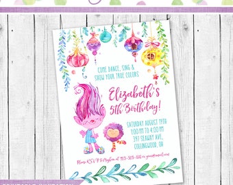 Trolls Birthday Invitation, Trolls Invitation, Trolls Party, Trolls Dance party Invitation, Trolls Birthday party Printable invitation