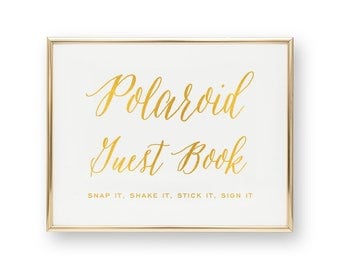 Wedding Gold Foil Sign - Polaroid Guest Book - Asterism Wedding Signs with Gold / Silver / Rose Gold Foil by Pineapple #SG1029