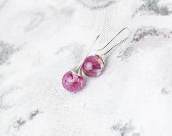 purple earrings floral jewelry gift daughter dangle earrings pink jewelry terrarium gift granddaughter unique earrings ball earrings Кю4