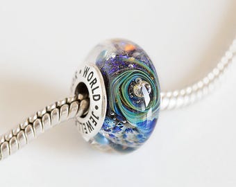 Cubic zirconia Lampwork beads. Pandora charms. Silver cored beads. Large hole beads, European bracelet beads. Gift for her. European charm