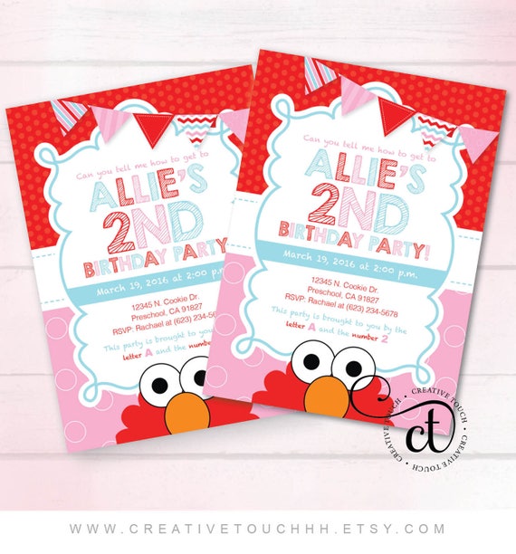 Elmo Invitation, Girl Elmo Invite, Aqua and Pink, Elmo Birthday, Sesame Street Invitation, Sesame Street Invite, Elmo Birthday Party (E8) Il_570xn