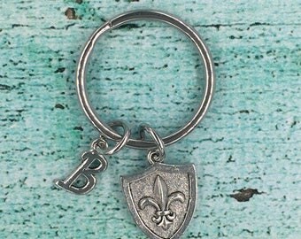 Pewter 3D Fleur de lis Charm Key Ring, Fleur de lis Initial Key Chain, Fleur de lis Stainless Steel Key Ring, Fleur de lis Charm