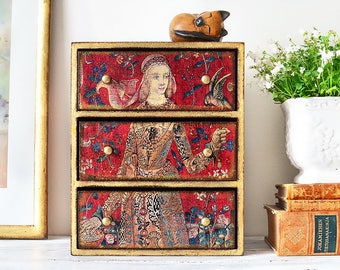 Jewelry Box Drawers - Vanity Makeup Organizer - Tea Box Wood - Apothecary Cabinet - Trinket Storage - Desktop Mini Drawers - Gift for Her
