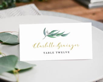 Wedding Place Card Template - Garden Greenery Escort Card Template - Printable Tent Place Card Template - Rustic Place Cards - Chelsea