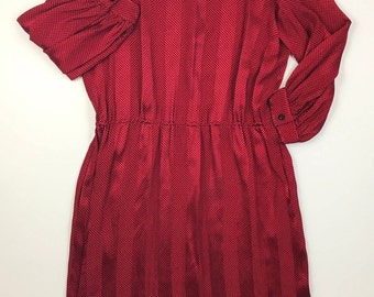 Women Vintage ALBERT NIPON Silk Gown Dress Red and Black Bow Neck Perfect