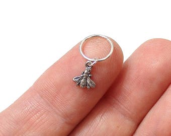 Bee Helix Earring, Tiny Bee Silver Hoop, Silver Bee, Cartilage Hoop Earring, Sterling Silver, Tiny Hoop, Everyday Earring, Christmas Gift