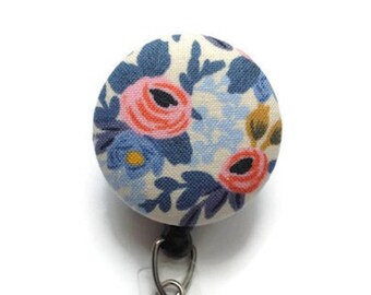 Badge Reel Retractable Badge Holder ID Badge Holder Retractable Lanyard Nurses Name Badge Holder w/Swivel Clip Floral Off-White Pinks Blue