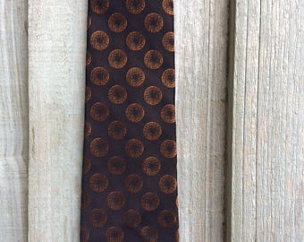 Vintage 70s Tie - Copper Tie - Vintage Bronze Tie - Trevira Tie - Retro 70s Tie - Orb Print Tie - Skinny Tie