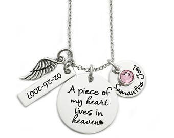 Personalized Memorial Necklace - A Piece of My Heart Lives In Heaven - Miscarriage Remembrance - Miscarriage Necklace - Infant Loss - 1116
