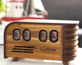BEST SELLING Vintage Nixie Tube Clock - Art Deco design with Nixie tubes made in the Cold War Era - Wooden enclosure handcrafted by Nuvitron