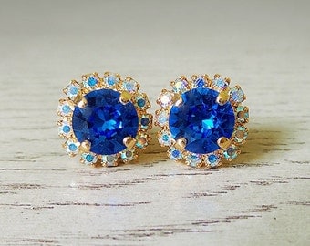 September birthday, Blue sparkly earrings, Sapphire earrings, Swarovski Crystal, Blue jewelry, September birthstone, nickel free earrings