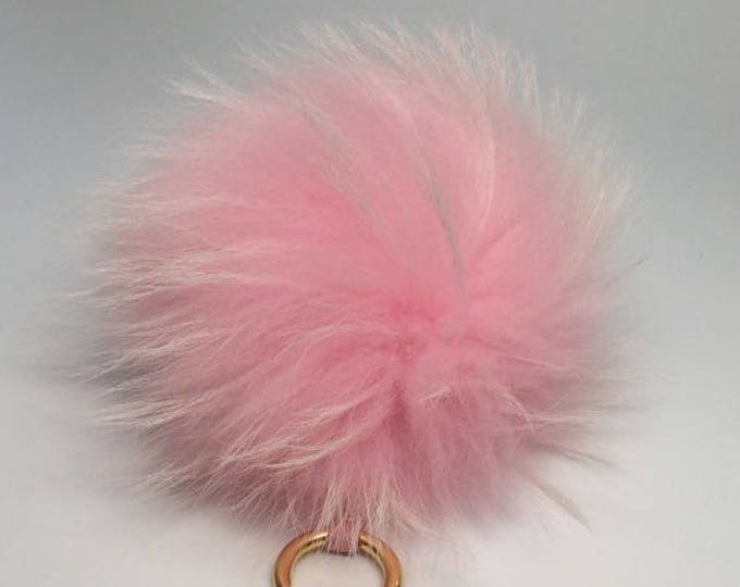 Pom-pom bag charm, fur pom pon keychain purse pendant in very light pink