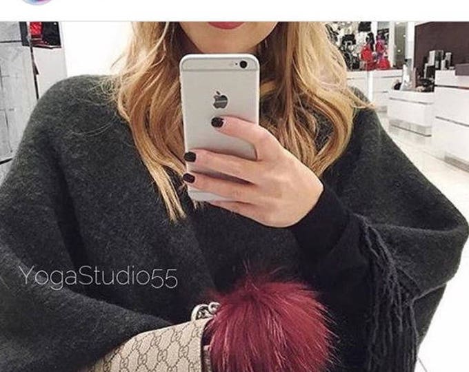 Instagram / Blogger Recommended Vine with black tips Raccoon Fur Pom Pom bag charm clover flower charm Keychain fur puff ball totem