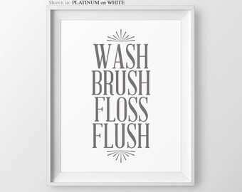 Bathroom Rules Wash Brush Floss Flush Childres’s Bathroom Art Bathroom Wall Decor Bathroom Decor Kids Bathroom Sign Bathroom Print