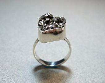 Handsome Hefty Sterling Silver 17x14mm Meteorite Ring Size 9 1/4 One of a Kind Special Find by Energy Stone (sku#1028)