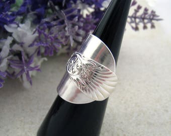 SPOON RING Sterling Silver, antique spoon jewellery, floral / palm design, full wrap finger / thumb ring, upcycled from 1890s antique spoon.