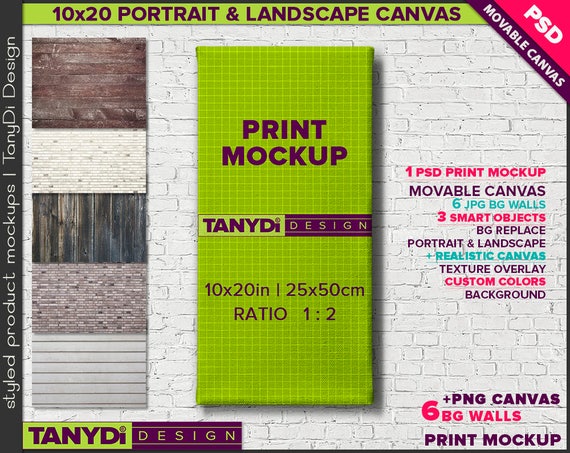 10x20 Movable Canvas Photoshop Print Mockup C1020W3 Portrait