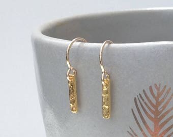 Gold bar earrings,hammered gold stick earrings,gold dangle earrings,gold drop earrings,24k gold vermeil earrings,modern gold earrings,gifts