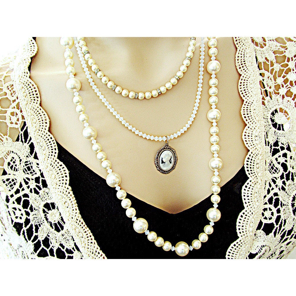 Multi Strand Bridal Necklace Layered Bridal Necklace Pearl