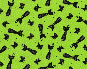 Happy Owl-O-Ween by RJR - Scary Kitty Toss Ghoulish Green - Cotton Woven Fabric