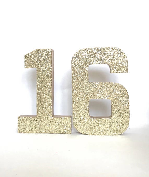 Sweet 16 Gold Silver Glitter Paper Mache Stand Up Birthday