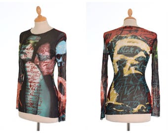 JEAN PAUL GAULTIER vintage 1990s photo print sheer mesh transparent top - size S/M