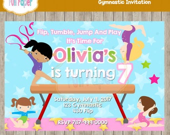 Gymnastic Invitation, Gymnastic Party, Gymnastic Birthday, Gymnastic Invite, Gymnastic Party Girl, Invitation, Party, Tumble, Jump Invite