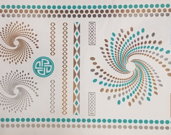 GOLD and Green TEMPORARY TATTOOS, Metallic Fake Tattoos, Celtic Flash Tattoos, Geometric Skinjewelry, Temporary Tattoos for every events !