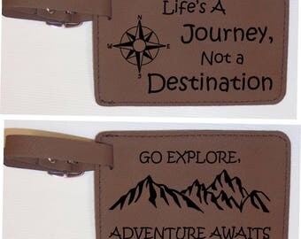 2 Personalized Leather Luggage Tags Light Brown or Dark brown,