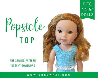 Wellie Wishers Doll Clothes Sewing pattern fits dolls such as WellieWishers - Doll Clothes - Popsicle Crop Top - doll shirt easy to sew