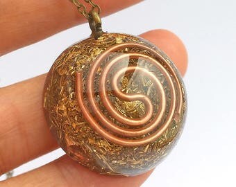 Orgonite® pendant - 1.1'' gentle, copper, coil, unique, style, pendant, necklace, quartz, orgone, healing, crystals, round, boho, gift