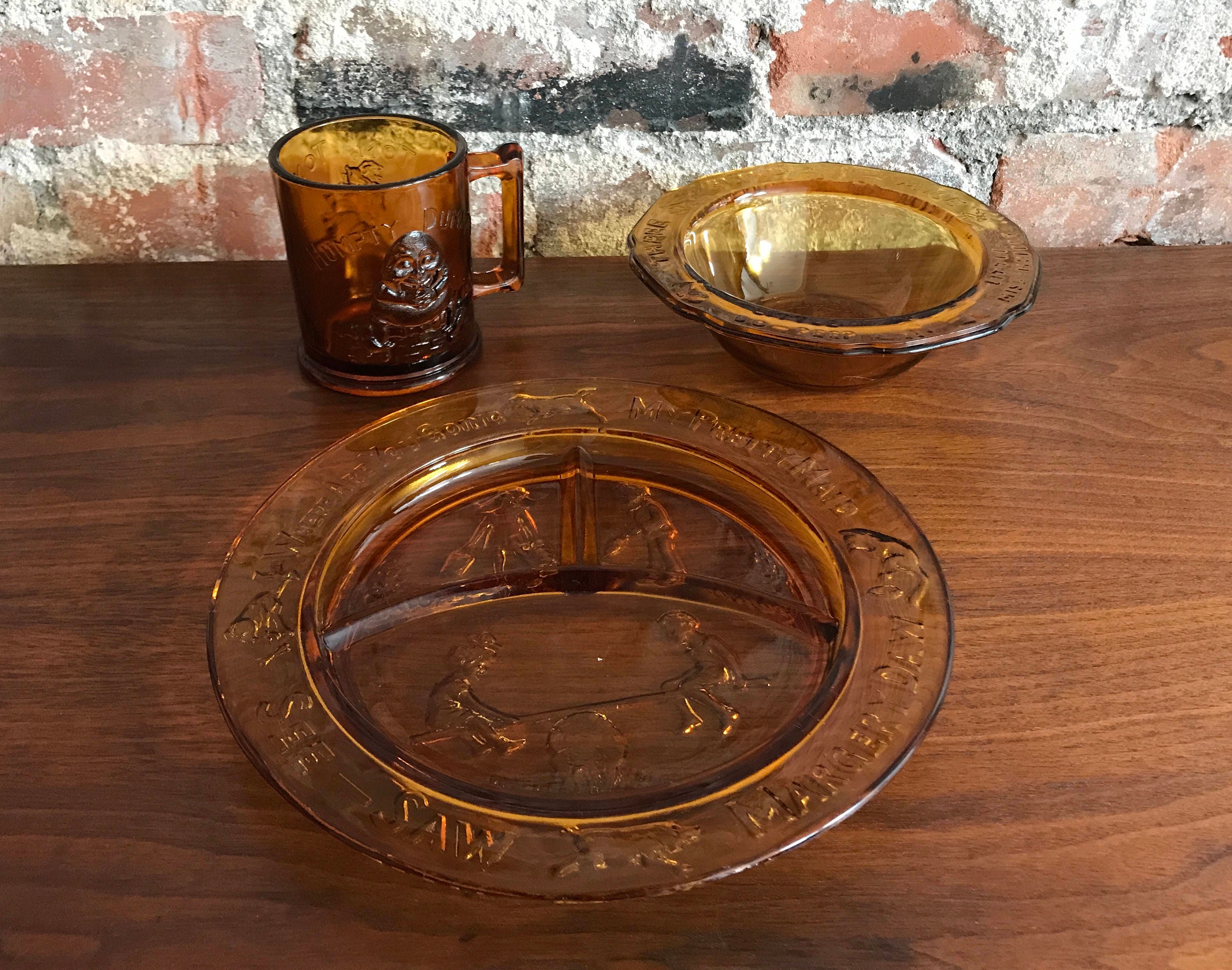Tiara Amber Glass Nursery Rhyme Dishes