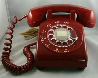 Vintage Rotary Phone, Red Colored Rotary Desk Phone, Northern Telecom Rotary Phone