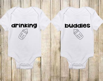 Funny Onesies® - Cute Onesies - Twin Onesies - Drinking Buddies Onesies - Baby Boy - Baby Girl - Baby Onesies - Baby Clothing-Gift for Baby