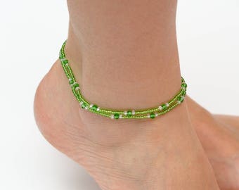 Girlfriend Gift for Womens ankle bracelet Bohemian Anklet Boho Anklet Beaded anklet Beach anklet Green anklet womens gift ideas Sister gift