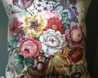 Vintage Sanderson yellow floral sateen fabric cushion