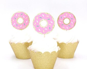 ON SALE Donut Cupcake Topper - Glitter Doughnut Cupcake Toppers - Donut Pick - Donut Grow Up Cupcake Topper - Fast Shipping