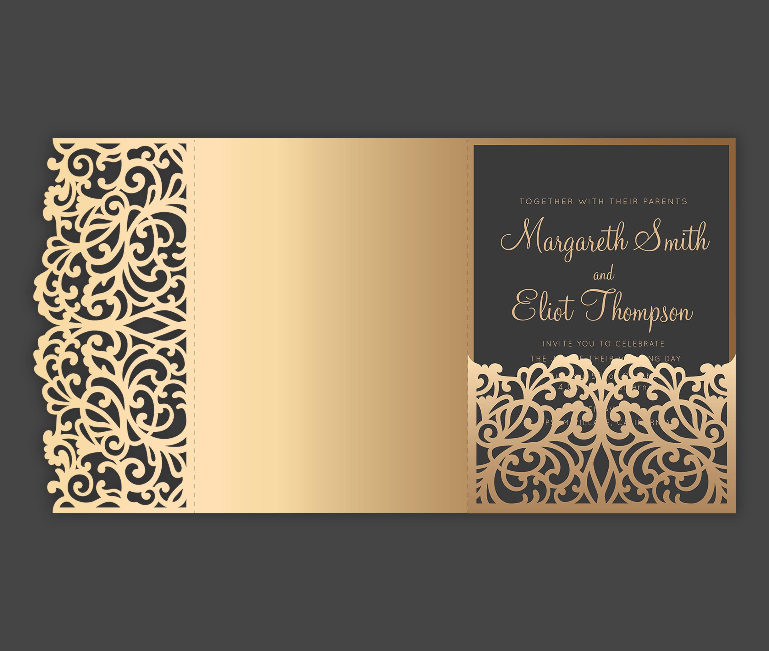 Download Tri Fold pocket envelope 5x7 Wedding Invitation DXF SVG EPS