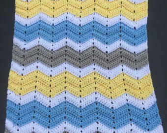 Crocheted Chevron Baby Blanket for a Boy or Girl