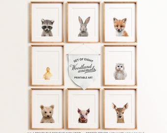Woodland nursery decor, Baby woodland animals nursery, Animal prints, PRINTABLE wall art, Baby animal prints, Nursery decor, Fox print, Owl