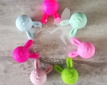 1 perle en silicone lapin, pour attache tétine / sucette / doudou / hochet, spécial dentition