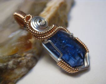 Gorgeous Raw 9.5ct Tanzanite Crystal Pendant in Sterling Silver & Rose Gold Filled Wire